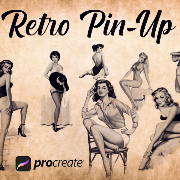 45 Procreate Pin-up Tattoo Vintage Stamps, Pin up tattoo Brushes For Procreate, Procreate Brushes, Sexy Poses Stamps , Procreate Stamps