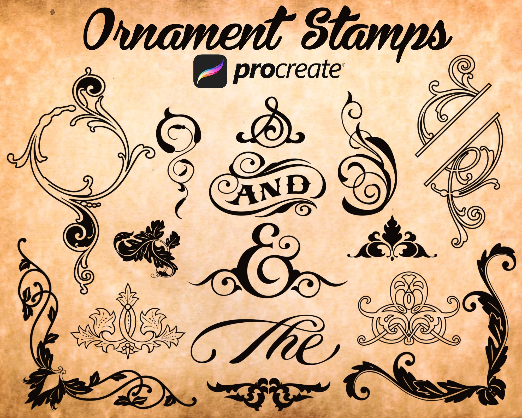 175 Procreate Ornaments, Procreate Brushes, Stencil Tattoo, Procreate Stamps, Procreate filigree stamps, ornament brushes