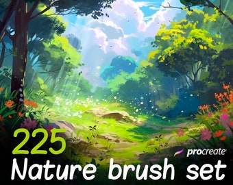 225 Nature Brushes Bundle for Procreate, Foliage brushes for Procreate, Nature brushset for Landscape, Anime Landscape brushes