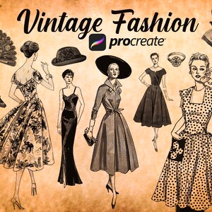 45 Procreate Vintage fashion, Vintage Procreate stamps, Procreate Vogue Fashion stamps, Models Stamps, Procreate brushes