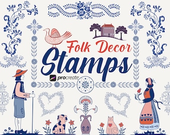 150 procreate folk decor stamps, procreate wreaths stamps, floral stamps for ipad, boho stamps for procreate