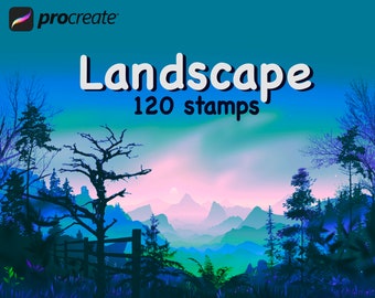 Landscape Brush Set for Procreate, Nature stamps, Trees Stamps for Procreate, procreate stamps for Anime Landscape, Anime Landscape stamps