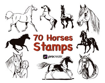 70 Horse Procreate Stamps, Tattoo Style Animal Brushes (Digital Download)