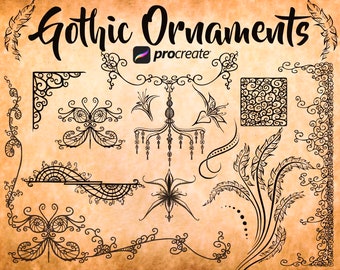 110 Procreate Gothic Stamps Pack, Gothic ornaments stamps, Frame, Dividers, Vintage, Lines, Stamp, Ornament, Ornate, Victorian, Swrils
