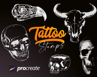 110 Procreate Skull Stamps, Tattoo Art (Digital Download)