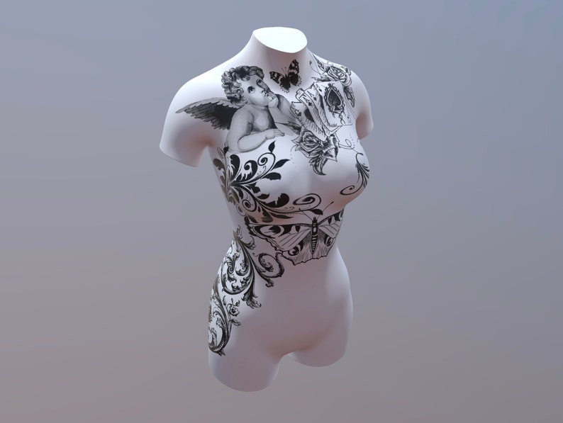 12 BUNDLE Modelli 3D Procreate, modello Procreate Tattoo, modello donna 3D, modello uomo 3D, modello braccio 3D, modello gamba 3D, modello torso 3D per tatuaggio immagine 6
