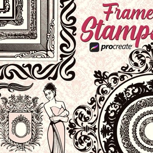 50 Procreate Frames stamps, procreate mirror frames brushes, antique frames procreate stamps