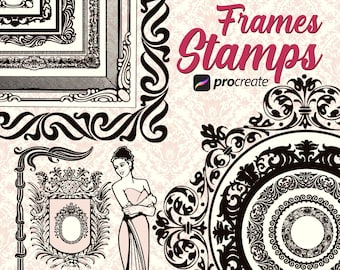 50 Procreate Frames stamps, procreate mirror frames brushes, antique frames procreate stamps