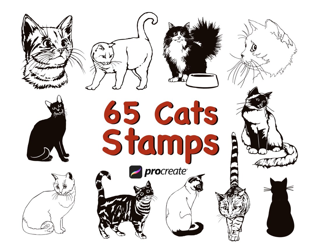 Procreate Cat Stamps, Tattoo Style Animal Brushes (65 Shapes) - Etsy