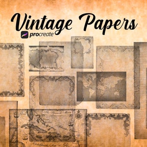 42 Procreate Antique Papers, Vintage map Procreate stamps, Procreate Script Brushes, Vintage Stamps, Procreate brushes