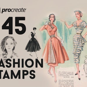 145 Procreate Vintage fashion, Vintage Procreate stamps, Procreate Vogue Fashion stamps, Models Stamps, Procreate brushes