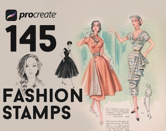 145 Procreate vintage fashion, vintage Procreate stamps, Procreate Vogue Fashion stamps, Models Stamps, Procreate brushes