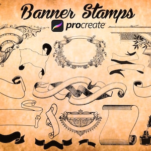 100 banners frames for procreate| procreate stamps| procreate brushes| Journal stamps| journal clipart| banner stamps| Vintage frames