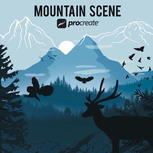 170 Procreate mountain landscape stamps, mountain forest stamps, landscape brushes for procreate, mountain silhouette brush pack