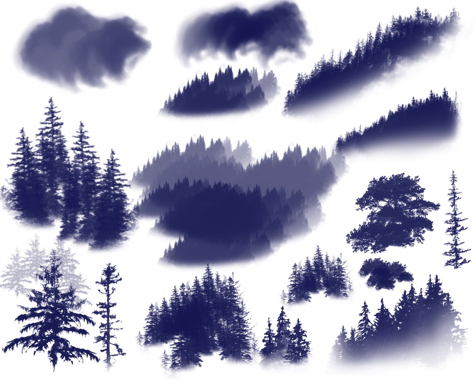 Landscape Brush Set for Procreate, Nature Stamps, Trees Stamps for ...