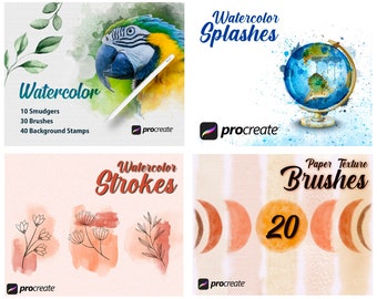 150 Watercolor Brushes Kit for Procreate, Stamps (Instant Download)