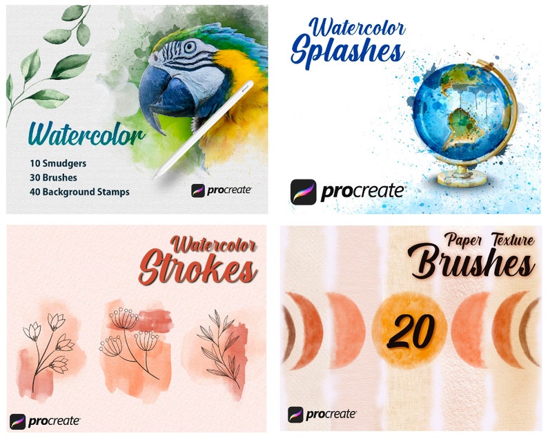 150 Watercolor Brushes Kit for Procreate Watercolor Brush Set Etsy