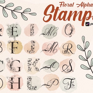 5 Procreate Alphabet Brushes, Flower Letters Stamps, Monogram procreate stamps, Procreate Brushes