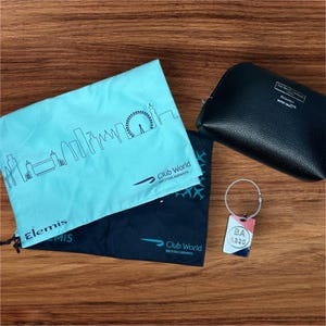 British Airways Club World Amenity Kit: Aircraft Skin Key Tag & Wash Bags