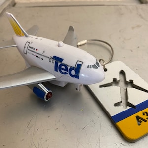 TED Airlines fun package with real aircraft skin luggage tag