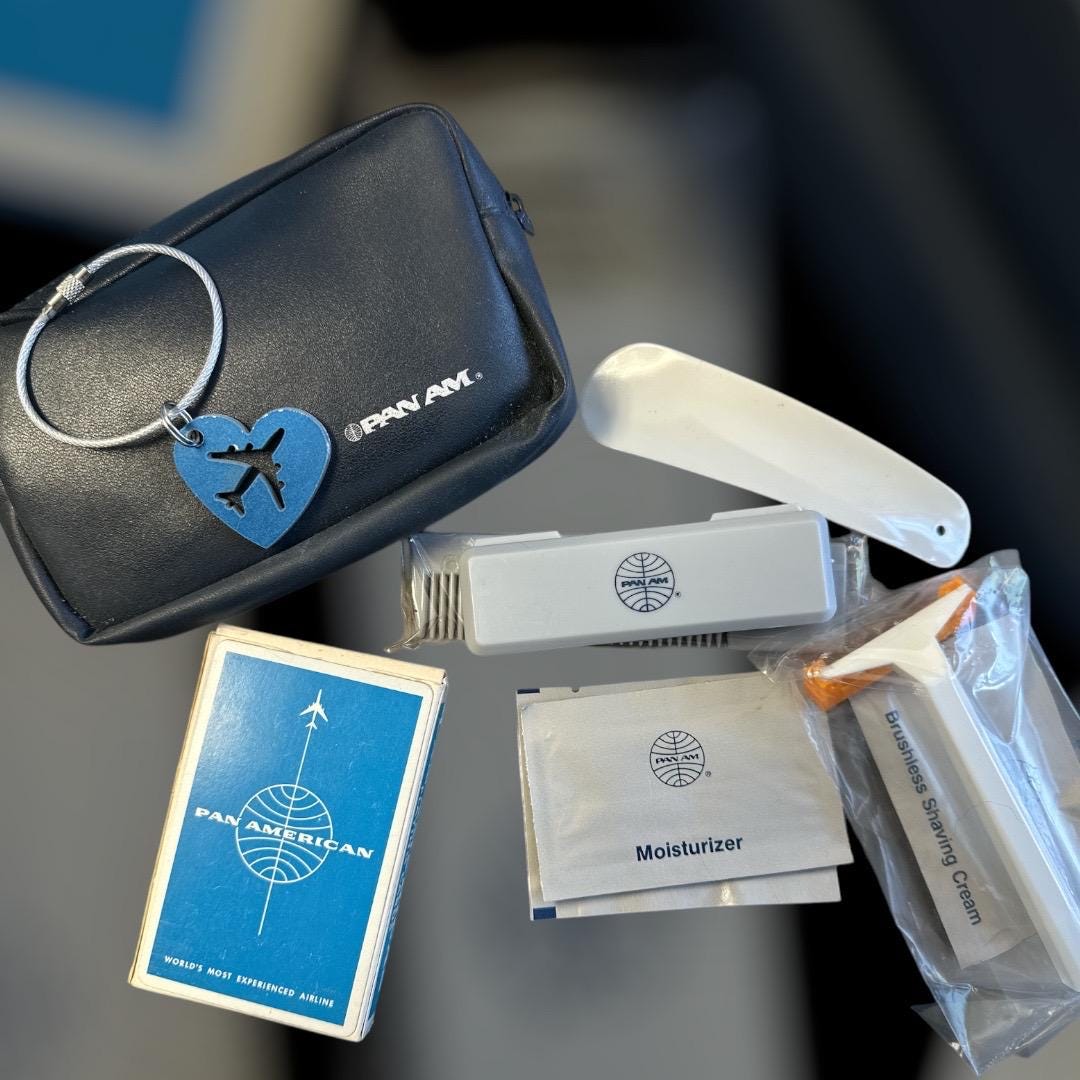 Vintage Pan Am Amenity Kit With B747 Aircraft Skin Heart Luggage