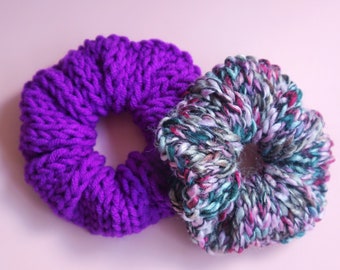 Set of 2 Knit Purple Scrunchie Elastic Hair Tie For Curly Hair Accessories, Christmas Gift For Her, Women Hair Care For Wrap Hair.