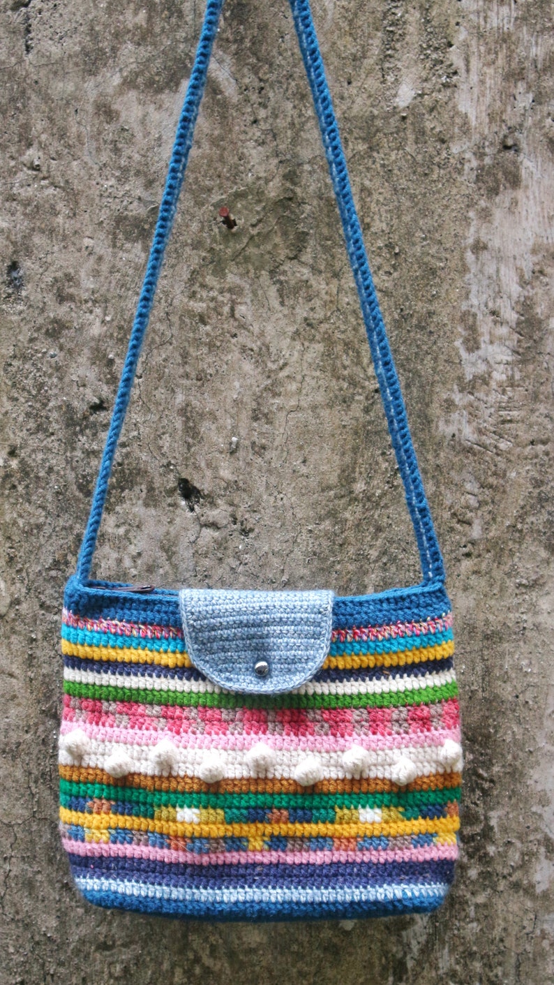 Crochet Multicolor Bag for Summer Holiday, shoulder bag for daily. zdjęcie 9