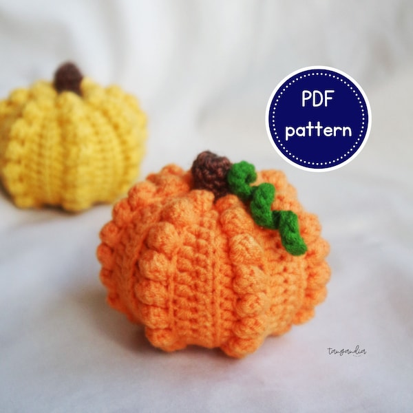 Amigurumi Pumpkins Pattern, Crochet Bobble Pattern, Amigurumi for Autumn Decoration. Amigurumi Squash for Halloween. Montessori Baby Toys.