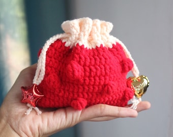 Gehaakt rood zakje voor snoepverpakkingstas, mini-portemonnee met trekkoord met kralen, handgemaakt uniek accessoire voor dagelijks gebruik, leuk cadeau voor verjaardag