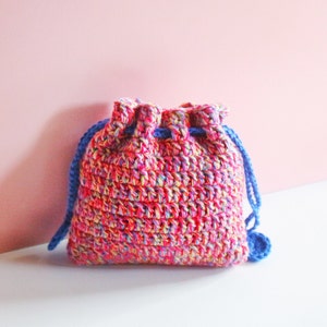 Bolsa de crochê rosa com cordão para qualquer bugiganga, carteira de acesso, bolsa com cordão para embalagem de doces, acessório para uso diário, presente para professor.