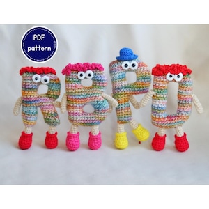 Patrón de letras amigurumi de crochet y juego de alfabeto de peluche suave / Herramienta de aprendizaje divertida para niños pequeños, regalo perfecto para baby shower