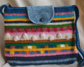 Bolso multicolor de crochet para vacaciones de verano, bolso bandolera para diario.
