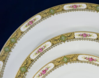 THREE Place Settings Antique Tressemanes and Vogt China from Limoges, France ca 1910 - 7 Piece Place Settings