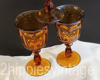 Set of Six Vintage Stemmed Water Wine Goblet Old Williamsburg Amber by IMPERIAL GLASS-OHIO 1960s