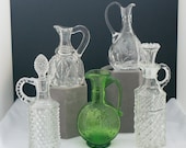 FIVE Vintage Glass Crystal Cruet Olive Oil Dispenser Pitchers