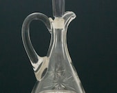 Vintage Lead Crystal Wheel Cut Snowflake Pattern Cruet Oil Decanter Pitcher with Stopper