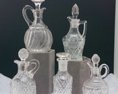 Five Higher End Vintage Glass Crystal Cruet Olive Oil Dispenser Pitchers with Stoppers