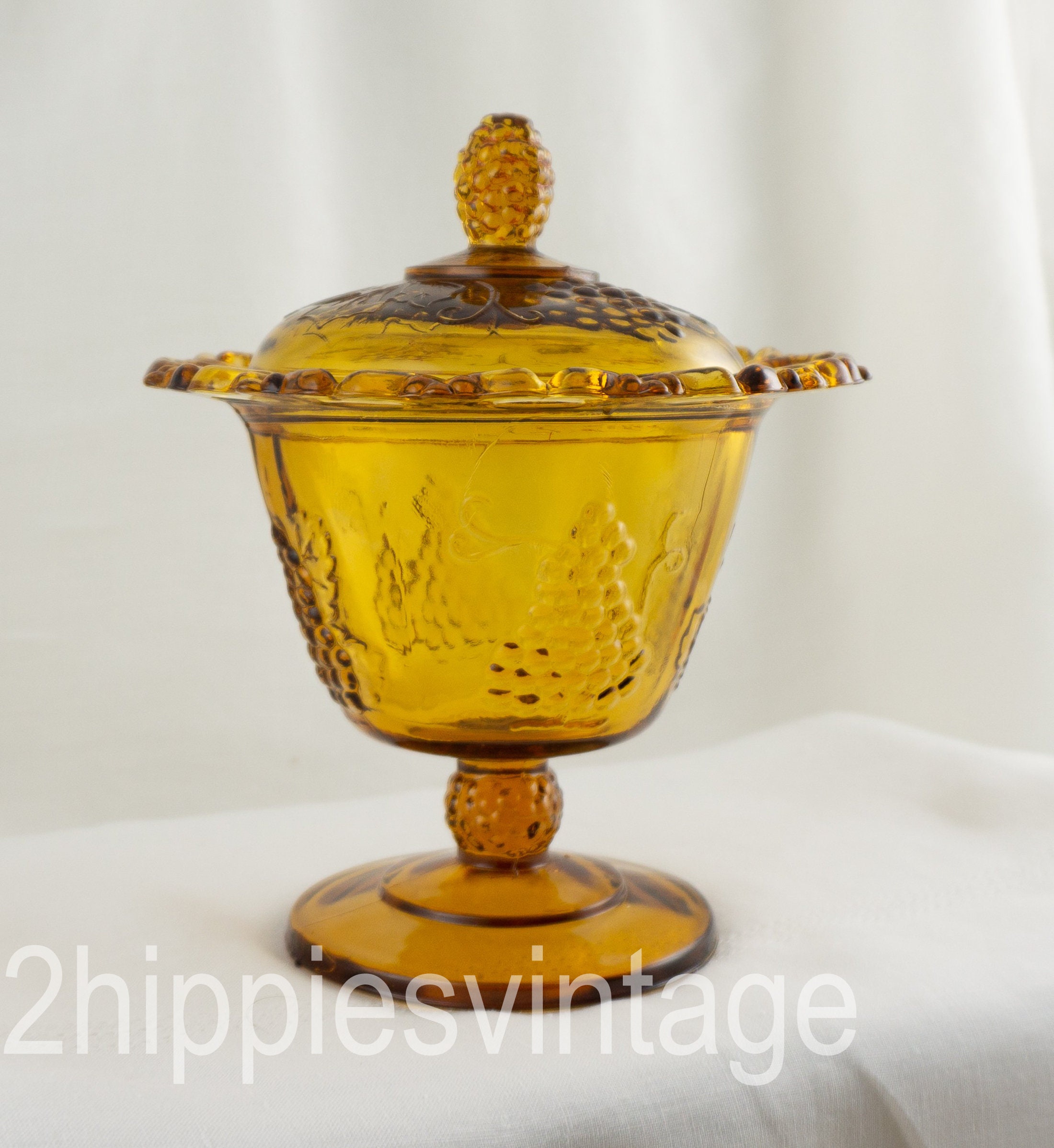 Vintage Footed Candy Dish & Lid Harvest Carnival (Amber) by COLONY