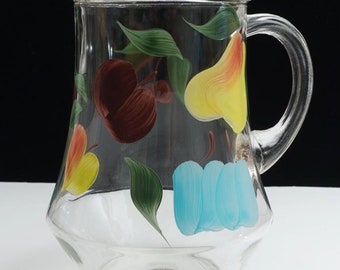 Vintage Mid Century Two Quart Hand Painted Pitcher with Ice Lip