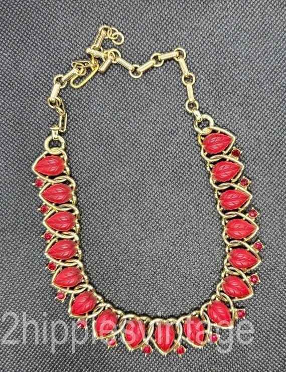 Mid Century Vintage Red Glass and Rhinestone Link… - image 2