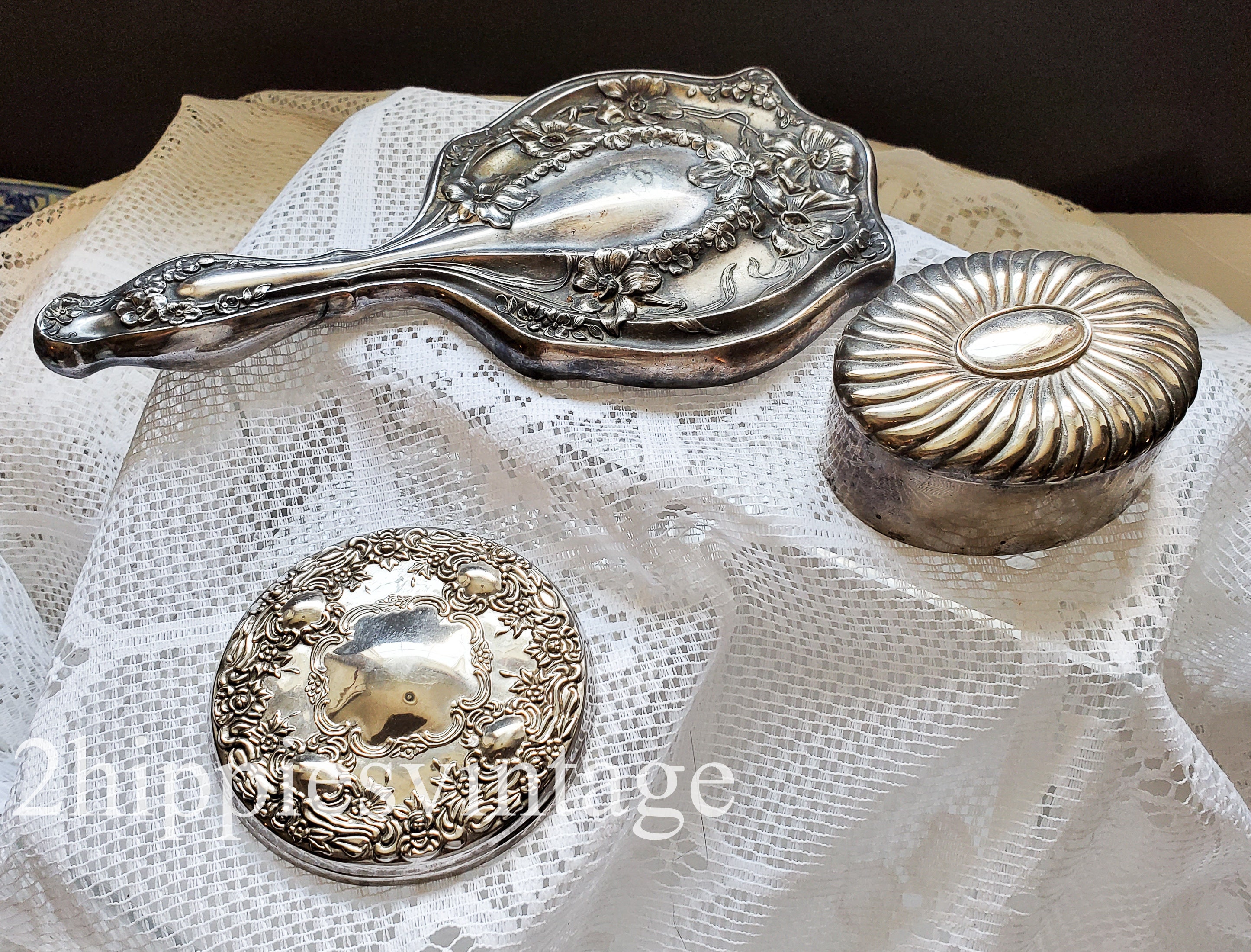 Silver Vanity Pieces Mirror Trinket Box