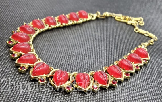 Mid Century Vintage Red Glass and Rhinestone Link… - image 1