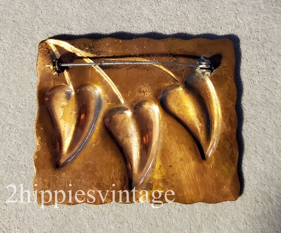 VINTAGE REBAJES Large Rectangular Copper Brooch W… - image 5