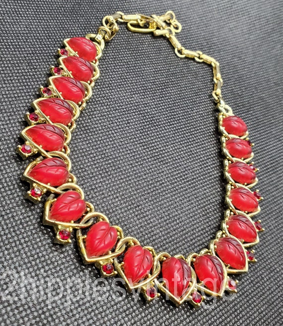 Mid Century Vintage Red Glass and Rhinestone Link… - image 5