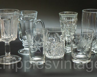 Vintage Assortment of Clear Glass Crystal Tumblers Stemware Old Fashioned Barware