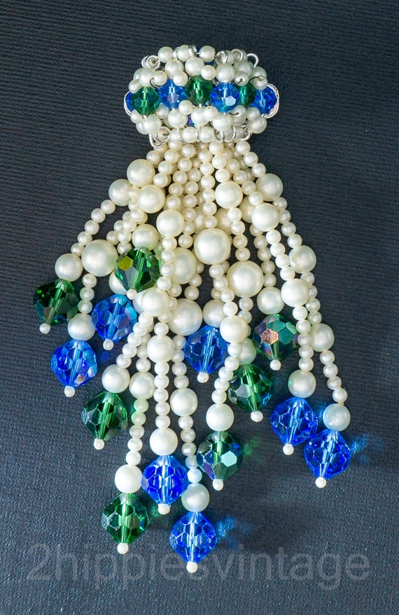 Vintage Signed Vendome White Green Blue Beaded Cas