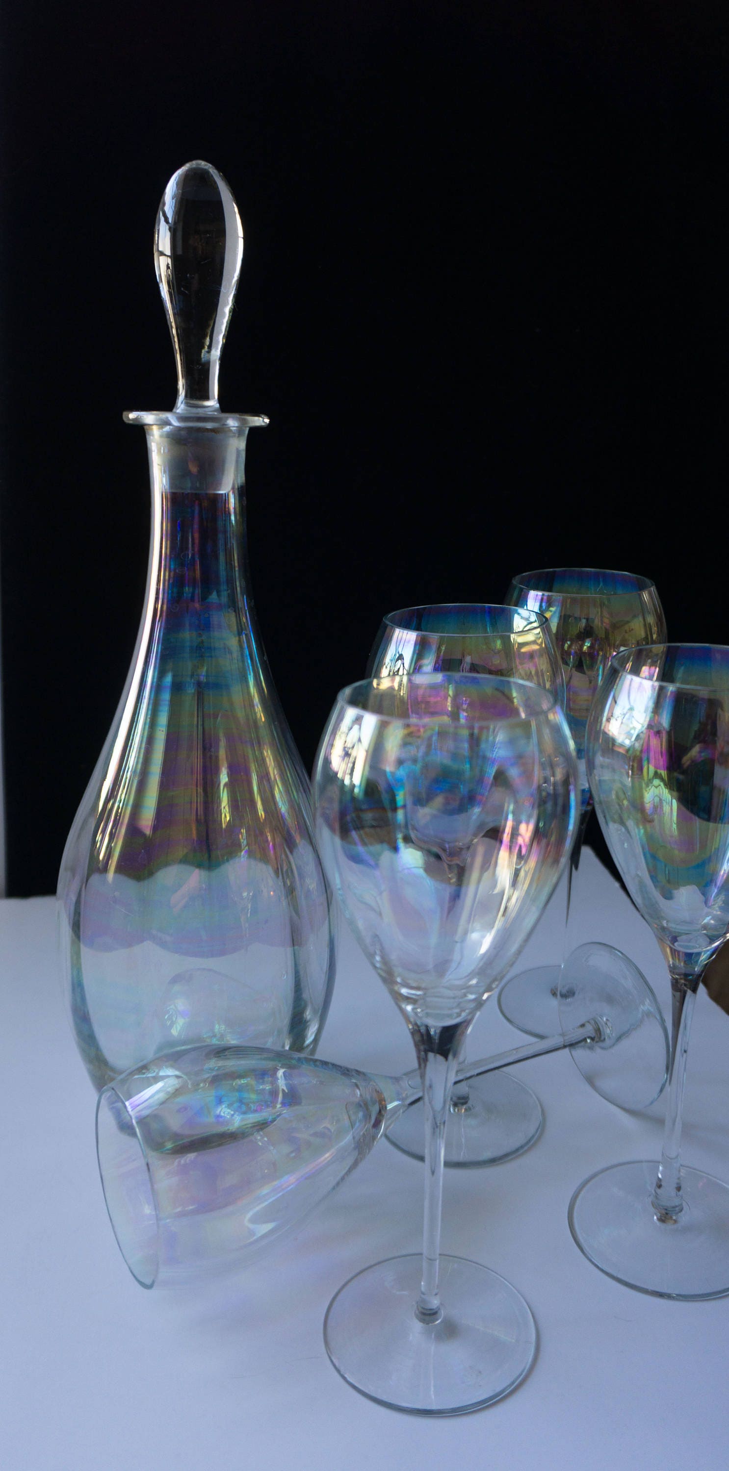 STUNNING Vintage Iridescent Wine Set Rainbow Optic by Toscany Hand