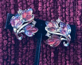 Vintage Kramer Rhinestone Cluster Clip Earrings, Opulent Givre Glass