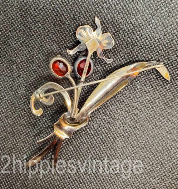 Large Charming Vintage Sterling Silver Red Rhines… - image 3