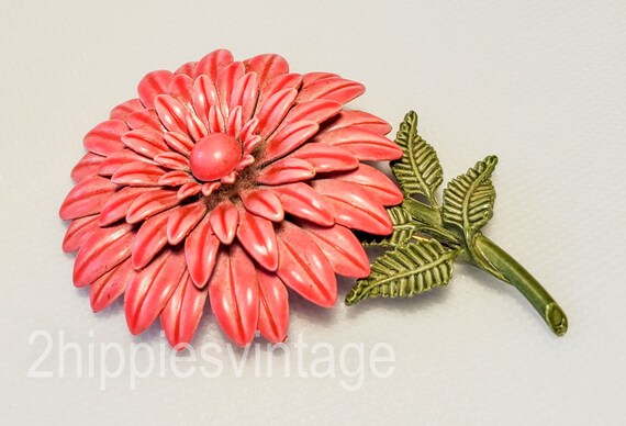 Large Mid Century Vintage Metal Coral Carnation F… - image 2